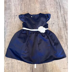 Girls Purple Rose Navy Satin Dress Size 2T White Flower Belt Special Occasion